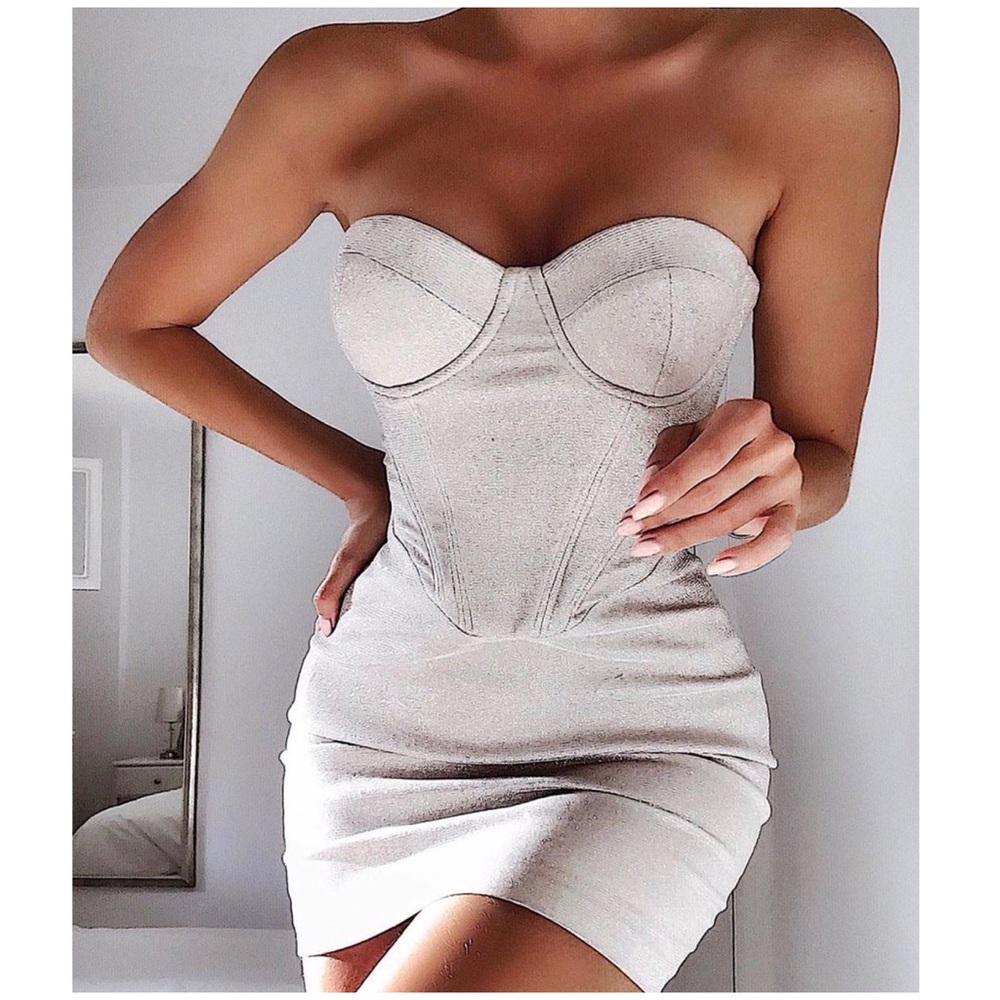 HOUSE OF CB Eevi Mini Dress - Silver Sparkle